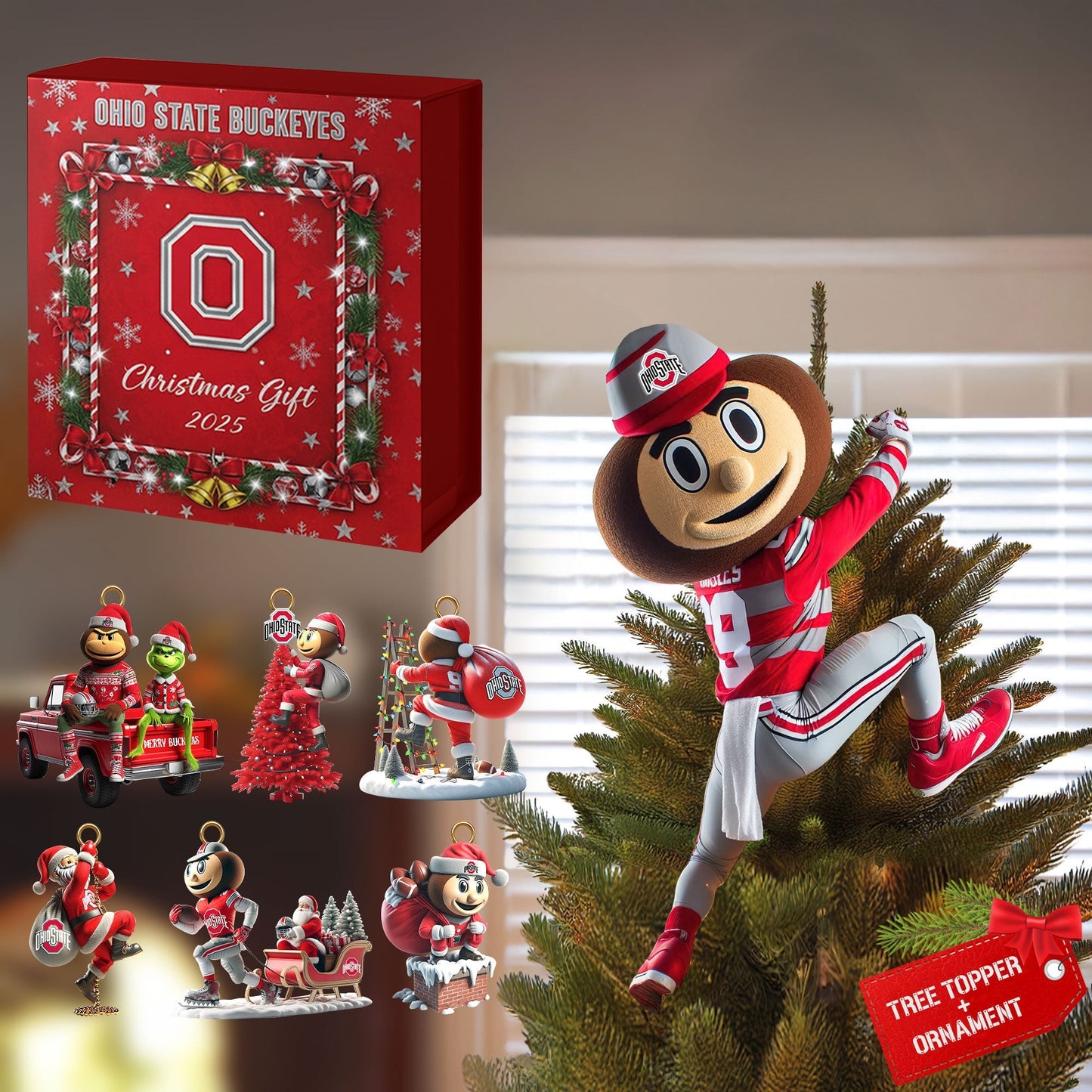COMBO OSB CHRISTMAS TREE TOPPER WITH ORNAMENT DAT