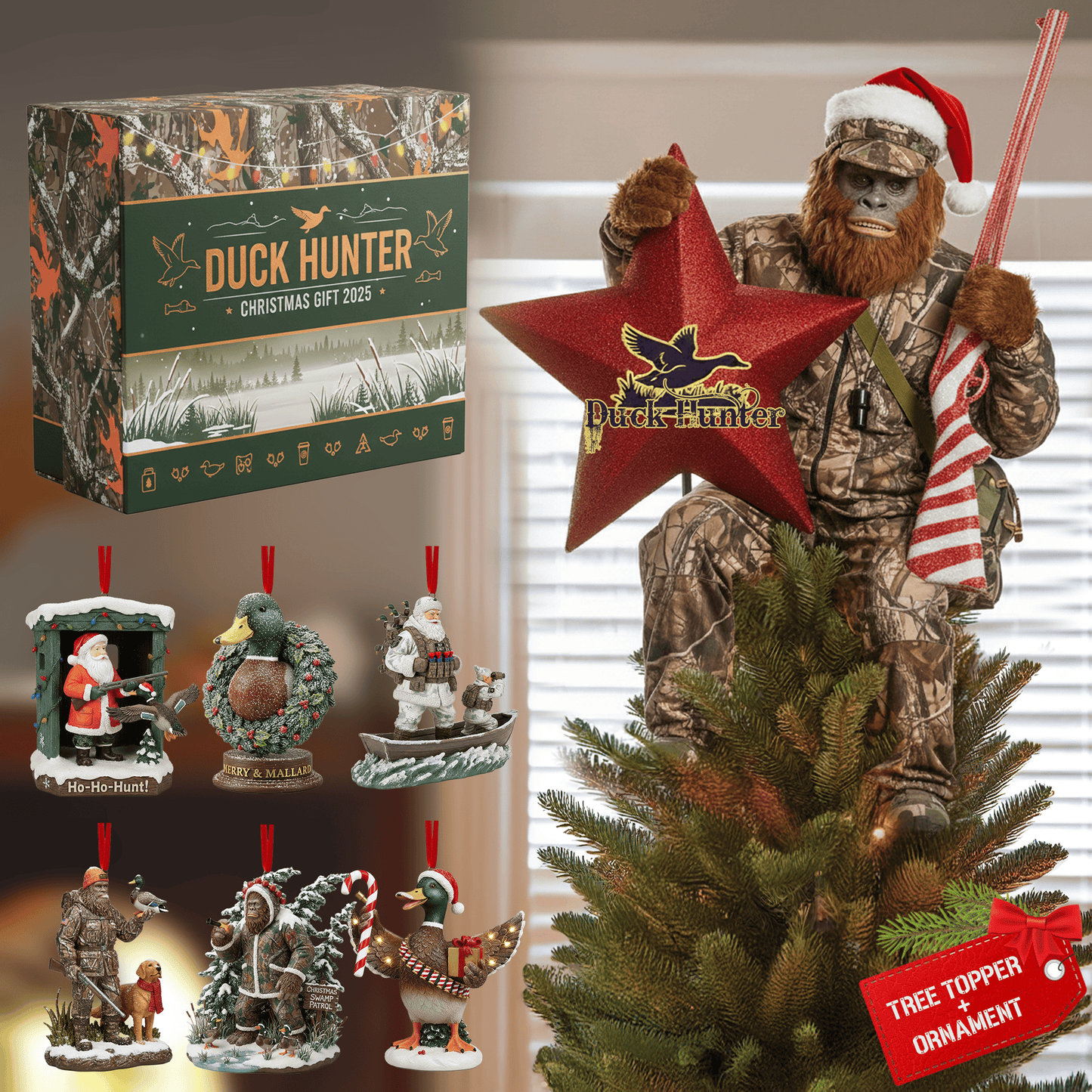 COMBO Duck Hunting CHRISTMAS TREE TOPPER WITH ORNAMENT LNTH
