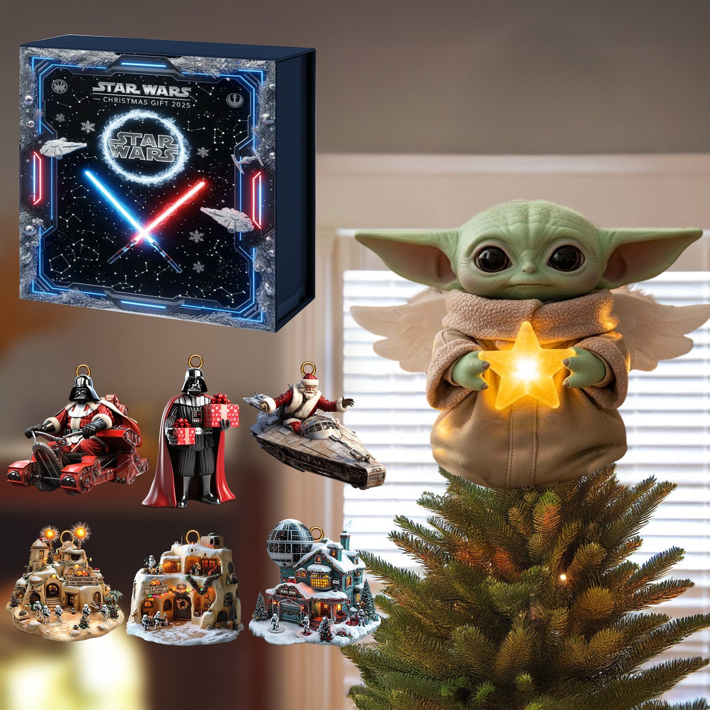 COMBO STW CHRISTMAS TREE TOPPER WITH ORNAMENT DAT