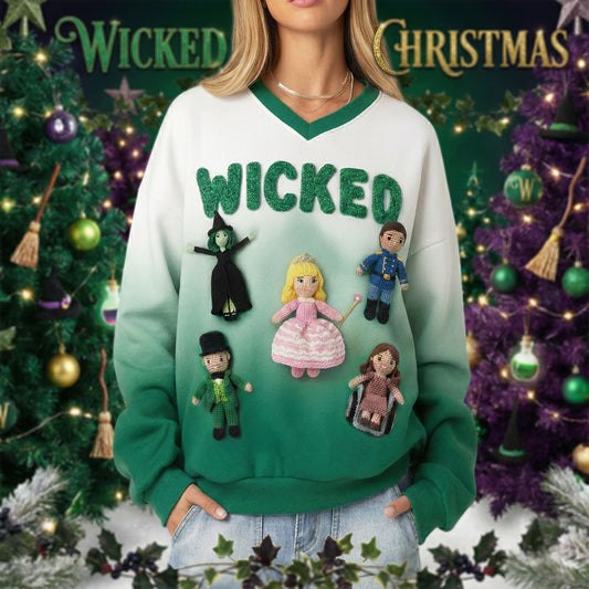 WCKD V-Neck Crochet Sweatshirt HTTT