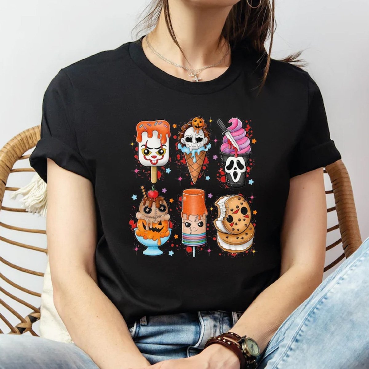 Halloween Horror Movie Characters Ice Cream T-Shirt