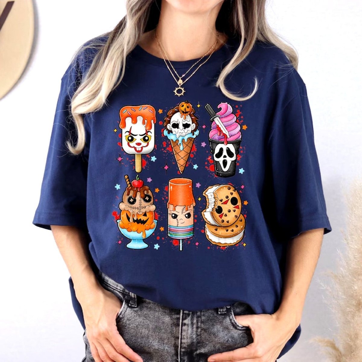 Halloween Horror Movie Characters Ice Cream T-Shirt